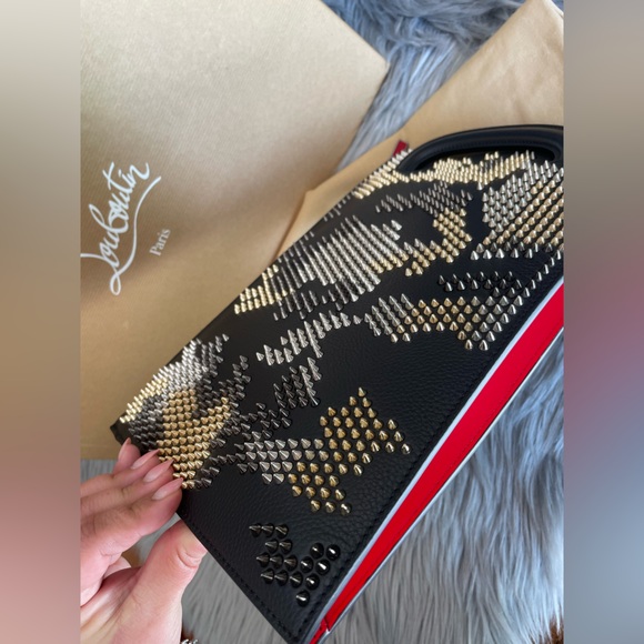 NEW! CHRISTIAN LOUBOUTIN Spiked TricTrac Portfolio Convertible Bag - Picture 12 of 14
